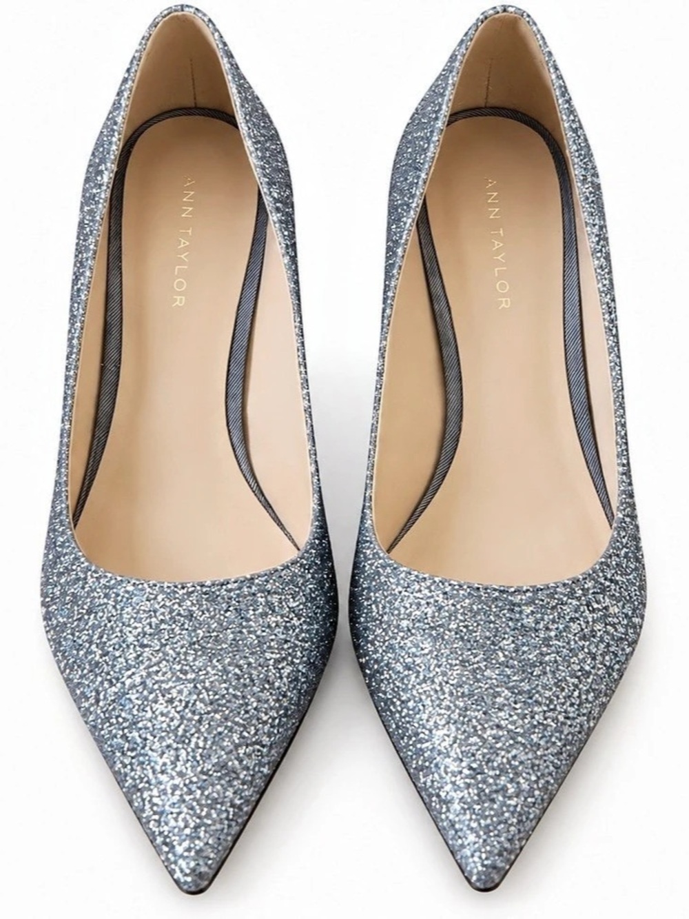 Ann Taylor Glitter Azra Pump Pointed-Toe Heels, Silver